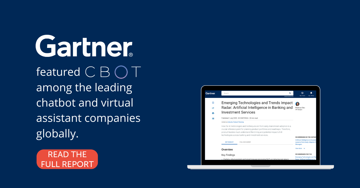 Gartner featured CBOT among the leading chatbot and virtual assistant companies globally