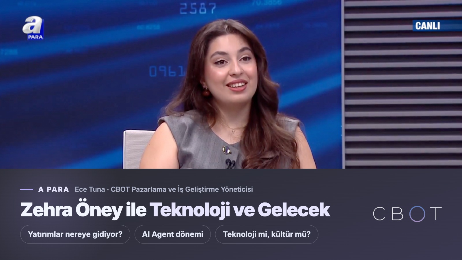 CBOT'un Pazarlama ve İş Geliştirme Yöneticisi Ece Tuna, Zehra Öney ile Teknoloji ve Gelecek Programına Konuk Oldu